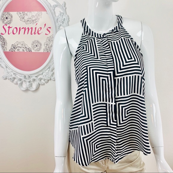 Gianni Bini Tops - Gianni Bini / Black White Hi-Low Halter Button Up